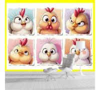 Papel Pintado 3D Los Polluelos Tienen Diferentes Expresiones 350x256cm, Divertidos Animales De Dibujos Animados Papel Tapiz Murales Fotográfico Decoración De Paredes Para Salón Dormitorio