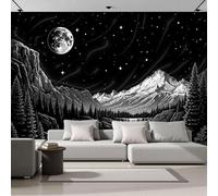Papel Pintado 3D Luna Llena Cascada Montañas Nevadas 400x280cm, Arte Minimalista Papel Tapiz Grande Murales Fotográfico Decoración De Paredes Para Salón Dormitorio