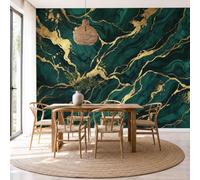 Papel Pintado 3D Malaquita Lujo Con Láminas Oro Líneas Mármol Retro 200X140Cm Verde Oscuro Xxl Fotomurales Tejido No Tejido Murales Decorativos Pared Papel Tapiz Moderna Dormitorio Para La Sala