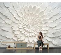 Papel Pintado 3D Mandala Plumas Relieve 3D Elegante Geométrico Color Sólido 300X210Cm Beige Xxl Fotomurales Tejido No Tejido Murales Decorativos Pared Papel Tapiz Moderna Dormitorio Para La Sala