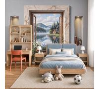 Papel Pintado 3D Marco De Fotos Moderno De Mármol Paisaje Rural Lacustre 350X256Cm Gris Xxl Fotomurales Tejido No Tejido Murales Decorativos Pared Papel Tapiz Moderna Dormitorio Para La Sala