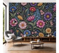 Papel Pintado 3D Margaritas Ramas Herbáceas Hojas 250 × 175 Cm Fotomurales,Realismo Papel Tapiz Grande Murales Fotográfico Jardín Botánico Retro Decoración De Paredes