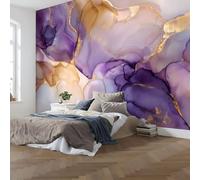 Papel Pintado 3D Mármol Degradado De Acuarela Ondulaciones Oníricas 400X280Cm Púrpura Xxl Fotomurales Tejido No Tejido Murales Decorativos Pared Papel Tapiz Moderna Dormitorio Para La Sala