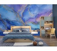 Papel Pintado 3D Mármol Degradado De Ensueño Olas De Acuarela 400X280Cm Azul Marino Xxl Fotomurales Tejido No Tejido Murales Decorativos Pared Papel Tapiz Moderna Dormitorio Para La Sala