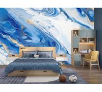 Papel Pintado 3D Mármol Fluido Abstracto Pintura Al Óleo Moderna Sobre Mármol 300X210Cm Azul Xxl Fotomurales Tejido No Tejido Murales Decorativos Pared Papel Tapiz Moderna Dormitorio Para La Sala