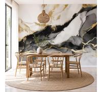 Papel Pintado 3D Mármol Lujo Con Forma Ola Líneas Abstractas Onduladas 450X315Cm Blanco Negro Xxl Fotomurales Tejido No Tejido Murales Decorativos Pared Papel Tapiz Moderna Dormitorio Para La Sala