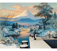 Papel Pintado 3D Monte Fuji Paisaje Nevado 350x256cm, Paisaje Invernal Japonés Papel Tapiz Grande Murales Fotográfico Decoración De Paredes Para Salón Dormitorio