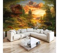 Papel Pintado 3D Multicolor Anime Cuentos De Hadas Bosques Casas De Madera 400 x 280 cm, Papel Pintado TNT para Comedor y Dormitorio, Mural Decorativo para Renovación del Hogar No Autoadhesivo