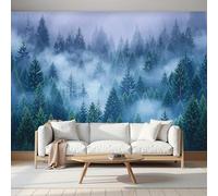 Papel Pintado 3D Niebla Entre Nubes Bosque De Pinos 350x256cm, Papel Tapiz Paisaje Oscuro Y Tranquilo Grande Murales Fotográfico Moderno Decoración De Paredes Para Salón Habitaciones, Verde Oscuro