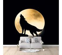 Papel pintado 3D no tejido, animales negros, lobo, luna, fotomural, revestimiento de pared, papel pintado no tejido, decoración de pared para salón, dormitorio, oficina, pasillo, 150 cm x 105 cm
