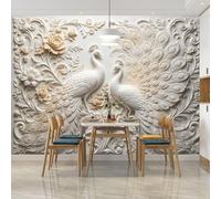 Papel Pintado 3D No Tejido De 150X105Cm con Diseño De Pavo Real Doble Y Peonía En Relieve Mural De Pared Grande para Decoración De Comedor Y Sala De Estar En El Reino Unido 150X105Cm/ 60X42 Pul