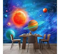 Papel pintado 3D no tejido, universo de ciencia ficción, mural moderno, planeta de dibujos animados, decoración de pared para sala de estar y dormitorio - Papel pintado azul oscuro, 150 cm x 105 cm, p