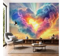 Papel Pintado 3D Nubes Cúmulos Arcoíris Con Forma De Corazón 300x210cm, Papel Tapiz Cielo Romántico Y Hermoso Grande Murales Fotográfico Moderno Decoración De Paredes Para Salón, Multicolor