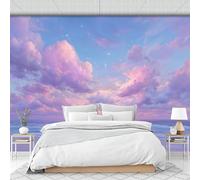 Papel Pintado 3D Nubes Rosas Mar 300x210cm, Romántico Paisaje De Nubes Junto Al Mar Papel Tapiz Grande Murales Fotográfico Decoración De Paredes Para Salón Dormitorio