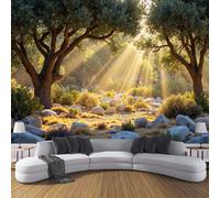 Papel Pintado 3D Olivar 250×175cm Fotomurales Tejido No Tejido,Verde Papel Tapiz Grande Murales Fotográfico Naturaleza Sol Decoración de Paredes