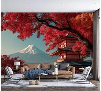 Papel Pintado 3D Paisaje Hoja Arce Roja Con Pagoda 200 × 140 Cm Fotomurales Tejido No Tejido,Realismo Papel Tapiz Grande Murales Fotográfico Paisajes Tradicionales Japoneses Decoración De Paredes
