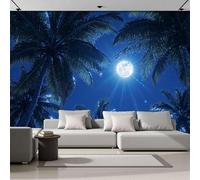 Papel Pintado 3D Palmeras De Luna Llena 200Anx140Al cm Fotomurales Tejido No Tejido, Paisaje Tropical Papel Tapiz Grande Murales Fotográfico Moderno Decoración de Paredes