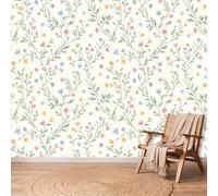Papel pintado 3D Panorámico Naturaleza Campaña Liana Flores Silvestres Flor Poster, 300 x 210 cm (L x H) Papel pintado no tejido de pared para salón de niños, sofá TV Fondo Decoración, Crema