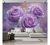 Papel Pintado 3D Patrón Gotas Lluvia Rosas Moradas 250 × 175 Cm Fotomurales Tejido No Tejido,Realismo Papel Tapiz Grande Murales Fotográfico Estilo Realista Decoración De Paredes