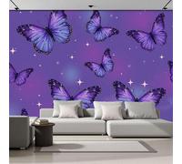 Papel Pintado 3D Patrón Mariposa Morada Cielo Estrellado 200 × 140 Cm Fotomurales Tejido No Tejido,Realismo Papel Tapiz Grande Murales Fotográfico Insectos De Fantasía Decoración De Paredes
