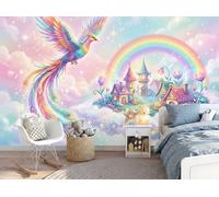 Papel Pintado 3D Patrones Fénix Y Arcoíris 300 × 210 Cm Fotomurales Tejido No Tejido,Realismo Papel Tapiz Grande Murales Fotográfico Escena Castillo Fantasía Decoración De Paredes