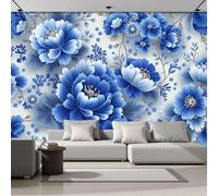 Papel Pintado 3D Patrones Florales Porcelana Azul Blanca 300 × 210 Cm Fotomurales Tejido No Tejido,Realismo Papel Tapiz Grande Murales Fotográfico Arte Tradicional Decoración De Paredes