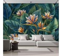 Papel Pintado 3D Patrones Hojas Flores Ave Del Paraíso 150 × 105 Cm Fotomurales Tejido No Tejido,Realismo Papel Tapiz Grande Murales Fotográfico Selva Tropical Decoración De Paredes