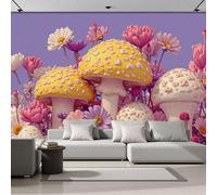 Papel Pintado 3D Patrones Hongos Y Flores 400 × 280 Cm Fotomurales Tejido No Tejido,Realismo Papel Tapiz Grande Murales Fotográfico Hippie Retro Decoración De Paredes