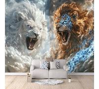 Papel Pintado 3D Pelea De Leones 200x140 cm Fotomurales Tejido No Tejido, Relámpago Marino Papel Tapiz Grande Murales Fotográfico Moderno Decoración de Paredes