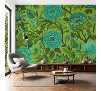 Papel Pintado 3D Peonías Azul Verdosas Enredaderas 450 × 315 Cm Fotomurales,Realismo Papel Tapiz Grande Murales Fotográfico Plantas Retro Inglesas Decoración De Paredes