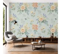 Papel Pintado 3D Peonías Rosas Y Hojas Verdes 450 × 315 cm Fotomurales,Realismo Papel Tapiz Grande Murales Fotográfico Estampado Floral Retro Decoración de Paredes