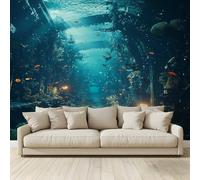 Papel pintado 3D personalizado Gran Mural Azul Ruinas Submarinas Tiburón Papel fotográfico Papel no tejido Dormitorio Sala de estar Sofá TV Cafe Restaurante Hotel Fondo de Pared 300 x 210 cm
