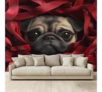 Papel pintado 3D personalizado Gran Mural Cinta Roja Animal Pomerania Fotomural Papel Pintado Papel no tejido Dormitorio Salón Sofá TV Cafe Restaurante Hotel Fondo de Pared 350 x 256 cm