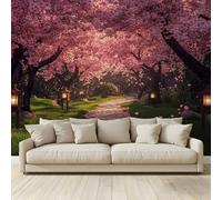 Papel pintado 3D personalizado Gran Mural de pared de cerezo Camino de farol Fotomural Papel pintado no tejido Dormitorio Salón Sofá TV Cafe Restaurante Hotel Fondo de Pared 300 x 210 cm