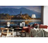 Papel Pintado 3D Personalizado Sin Costura,Paisaje Del Lago Del Castillo De Montaña Mural Fotográfico Adecuado Para Salón Dormitorio Fácil De Instalar,Decoración Hogar Para Propietarios-416X254Cm
