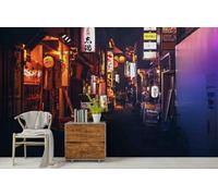 Papel Pintado 3D Personalizado Sin Costura,Vista Nocturna De Una Calle De Japón Mural Fotográfico Adecuado Para Salón Dormitorio Fácil De Instalar,Decoración Hogar Para Propietarios-416X254Cm