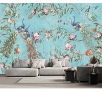 Papel Pintado 3D Pintura Al Óleo Retro De Pavo Real Azul Papel Tapiz Fotomurales Moderno Murales -songqians-22205-200cmx140cm