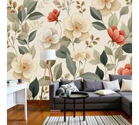 Papel Pintado 3D Planta Flores Hojas 350 × 256 Cm Fotomurales Tejido No Tejido,Realismo Papel Tapiz Grande Murales Fotográfico Patrón Floral De Acuarela Decoración De Paredes