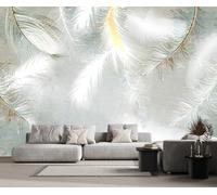 Papel Pintado 3D Plumas Blancas Doradas Papel Tapiz Fotomurales Moderno Murales -songqians-21524-350cmx250cm
