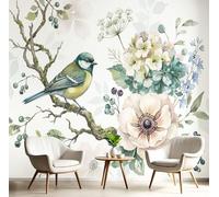 Papel Pintado 3D Ramas Árboles Flores Pájaros 400 × 280 Cm Fotomurales Tejido No Tejido,Realismo Papel Tapiz Grande Murales Fotográfico Flores Pájaros Acuarela Decoración De Paredes
