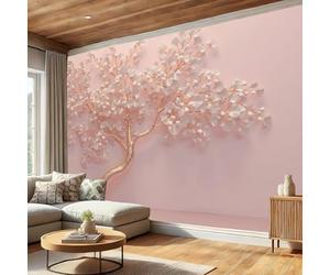 Papel Pintado 3D Relieve De Árbol De Flores Romántico Árbol De Ginkgo De Lujo 400X280Cm Rosa Xxl Fotomurales Tejido No Tejido Murales Decorativos Pared Papel Tapiz Moderna Dormitorio Para La Sala