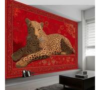 Papel Pintado 3D Retro Animales Leopardos 400An x 280Al cm, Mural de Pared de Tejido no Tejido Colonial para Habitación Infantil Salón - Papel Pintado Decoración Fotográfica Moderna Resistente