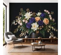 Papel Pintado 3D Rosas Azul-Púrpura Loto Blanco 350 × 256 cm Fotomurales,Realismo Papel Tapiz Grande Murales Fotográfico Bodegón Floral Decoración de Paredes