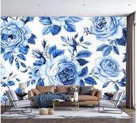Papel Pintado 3D Rosas Azules 300 × 210 Cm Fotomurales Tejido No Tejido,Realismo Papel Tapiz Grande Murales Fotográfico Pintura Con Tinta Decoración De Paredes