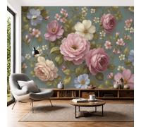 Papel Pintado 3D Rosas Hojas Vid 250 × 175 Cm Fotomurales,Realismo Papel Tapiz Grande Murales Fotográfico Flores Jardín Decoración De Paredes