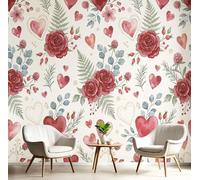 Papel Pintado 3D Rosas Rojas Forma Corazón 400 × 280 Cm Fotomurales Tejido No Tejido,Realismo Papel Tapiz Grande Murales Fotográfico Ilustración Romántica Decoración De Paredes