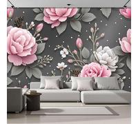 Papel Pintado 3D Rosas Rosadas 250 × 175 Cm Fotomurales Tejido No Tejido,Realismo Papel Tapiz Grande Murales Fotográfico Patrón Floral Clásico Decoración De Paredes