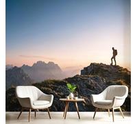 Papel Pintado 3D Senderistas Montañas 250 × 175 Cm Fotomurales Tejido No Tejido,Realismo Papel Tapiz Grande Murales Fotográfico Paisaje Pradera Alpina Decoración De Paredes