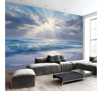 Papel Pintado 3D Sol Olas 350Anx256Al cm Fotomurales Tejido No Tejido, Playa Paisaje Papel Tapiz Grande Murales Fotográfico Moderno Decoración de Paredes