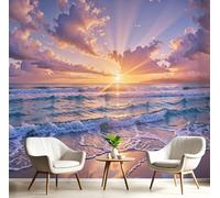 Papel Pintado 3D Temprano En La Mañana Amanecer 150×105cm Fotomurales Tejido No Tejido, Oro Papel Tapiz Grande Murales Fotográfico Naturalmente La Playa Decoración de Paredes
